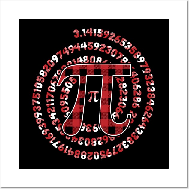 Spiral Pi Day Numbers Symbol Red Plaid Math Lover - Pi Day Wall Art by OrangeMonkeyArt